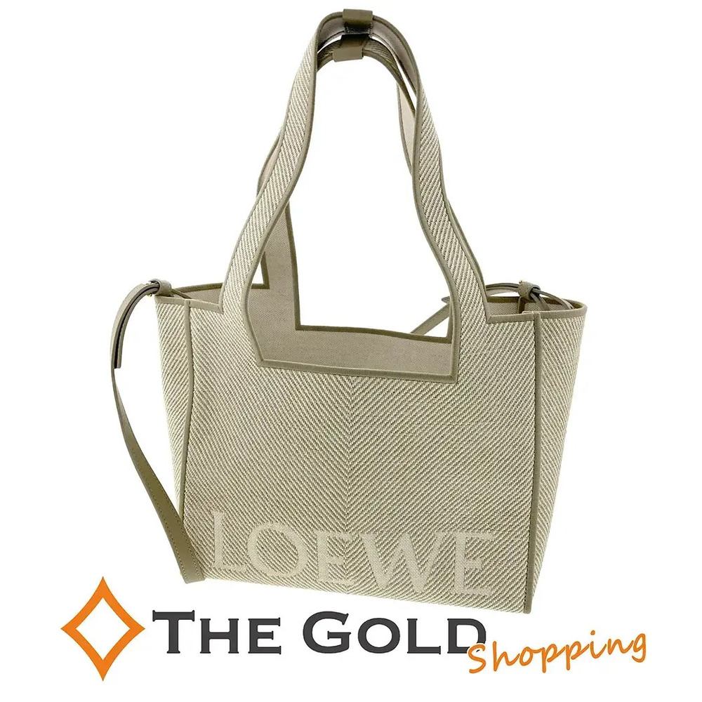 Loewe Font Tote Calfskin 2Way Shoulder Bag Khaki Green Beige